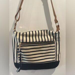 Andeawy Striped Canvas Shoulder Bag with Tan Strap